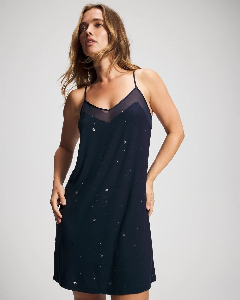 SILVER DEW DROP/NAVY - Mesh Trim Chemise