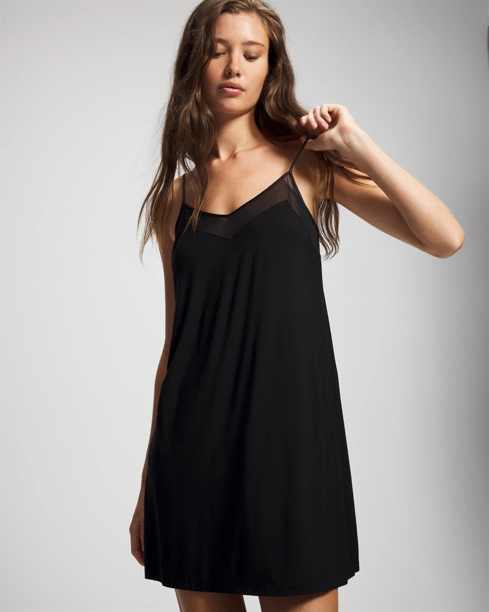 BLACK - Mesh Trim Chemise