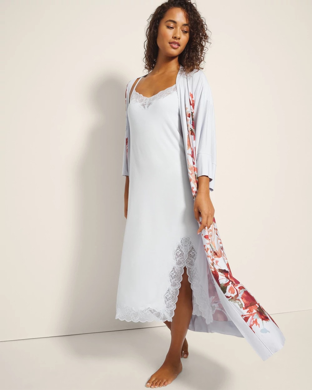 BLUE MIST - Lace-Trim Midi Gown