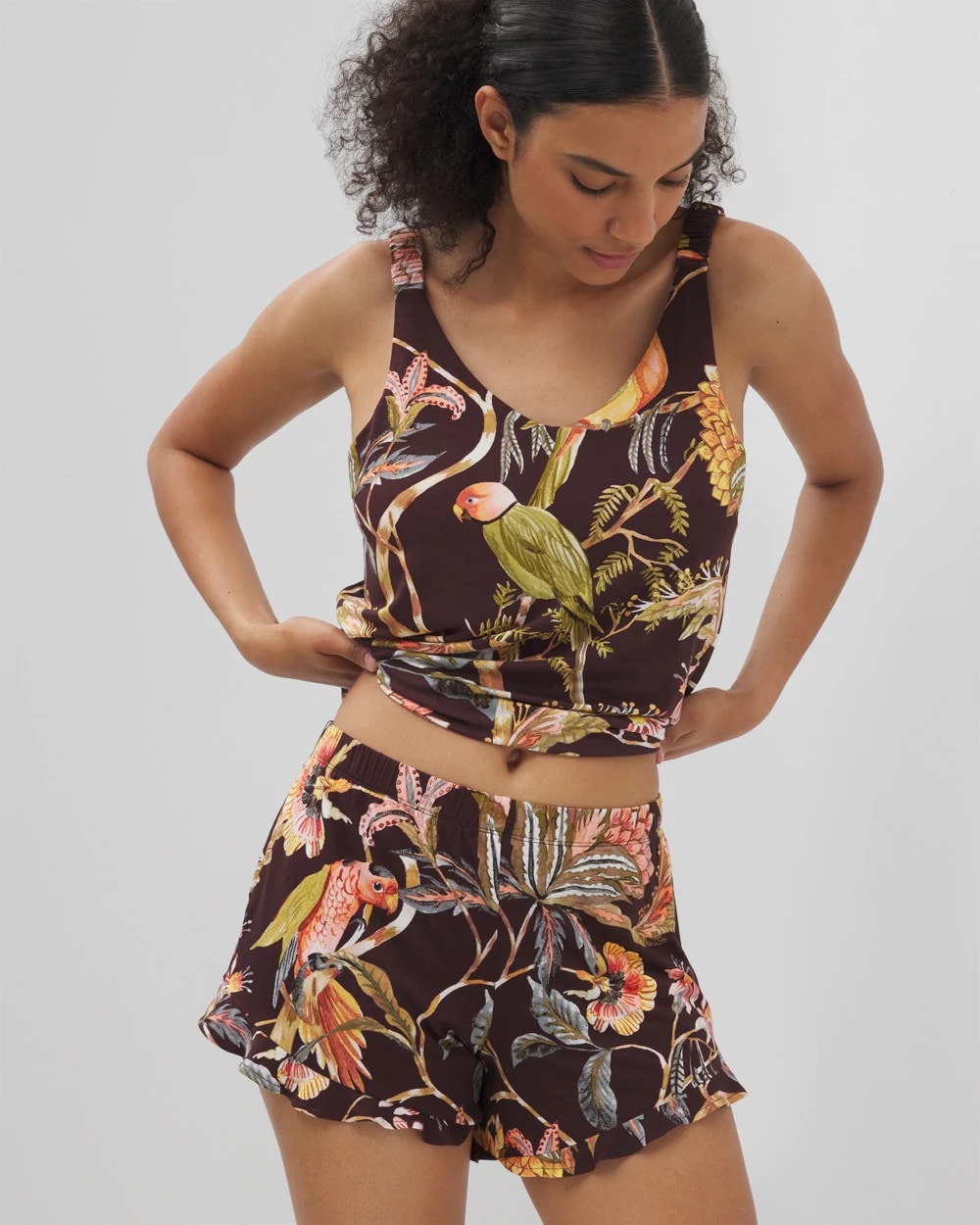 PARROT-DISO PLUME G PLUM - Ruffle Pajama Shorts