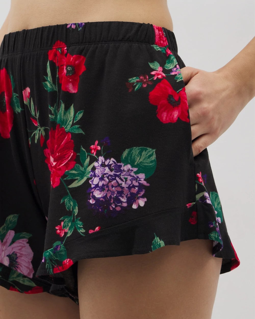 RHAPSODY FLORA BLACK - Ruffle Pajama Shorts
