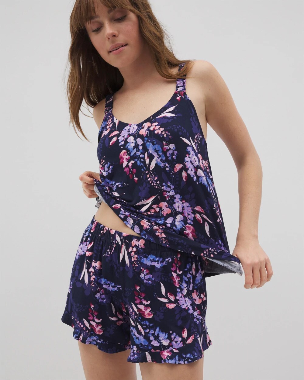 BLOOM BRIGHTLY NAVY - Ruffle Pajama Shorts