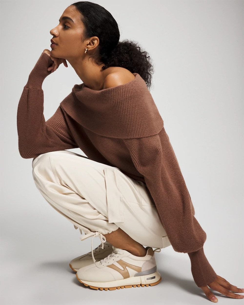CARDAMOM - Premier Knit off the Shoulder Sweater