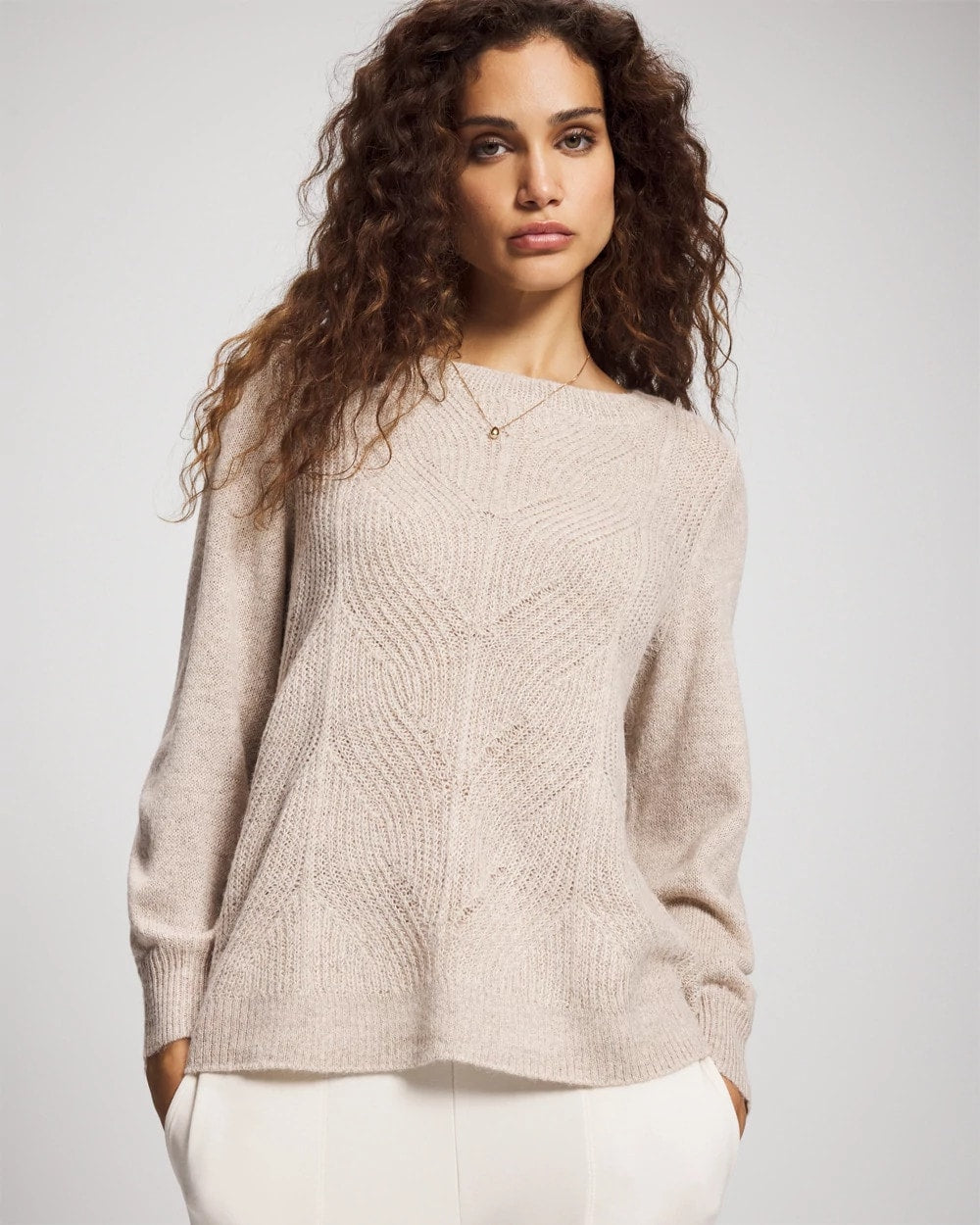 HEATHER SHELL - Shimmer Cable Knit Sweater