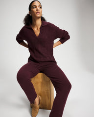 MERLOT - Premier Knit Cable Knit Collared Sweater