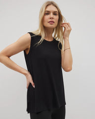 BLACK - Rib Knit Sleeveless Top
