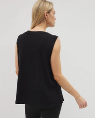 BLACK - Rib Knit Sleeveless Top