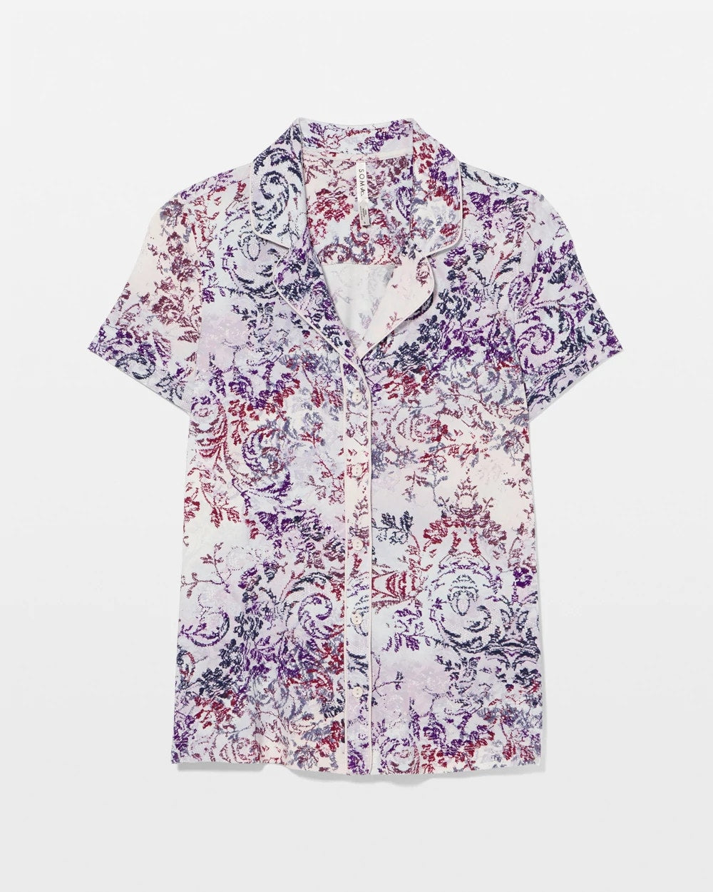 LACE HARMONY LILAC - Piped Short Sleeve Notch Collar Pajama Top
