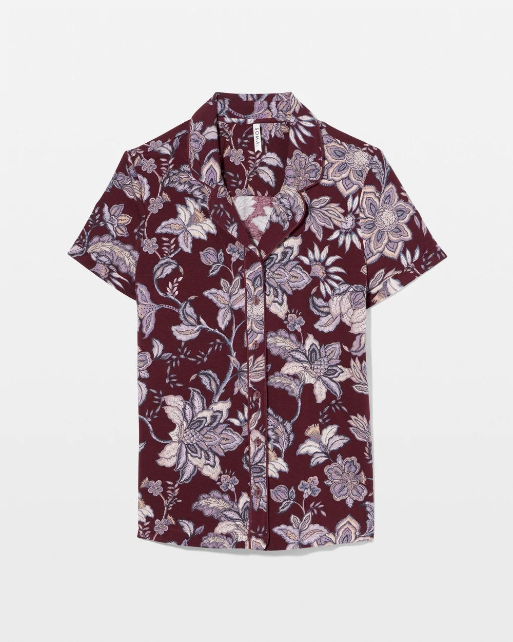 PAISLEY SPLENDOR PLUM - Piped Short Sleeve Notch Collar Pajama Top