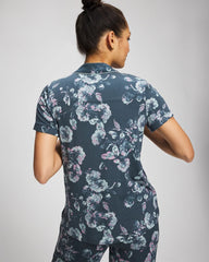 FLORA SHIMMER PETROL - Piped Short Sleeve Notch Collar Pajama Top