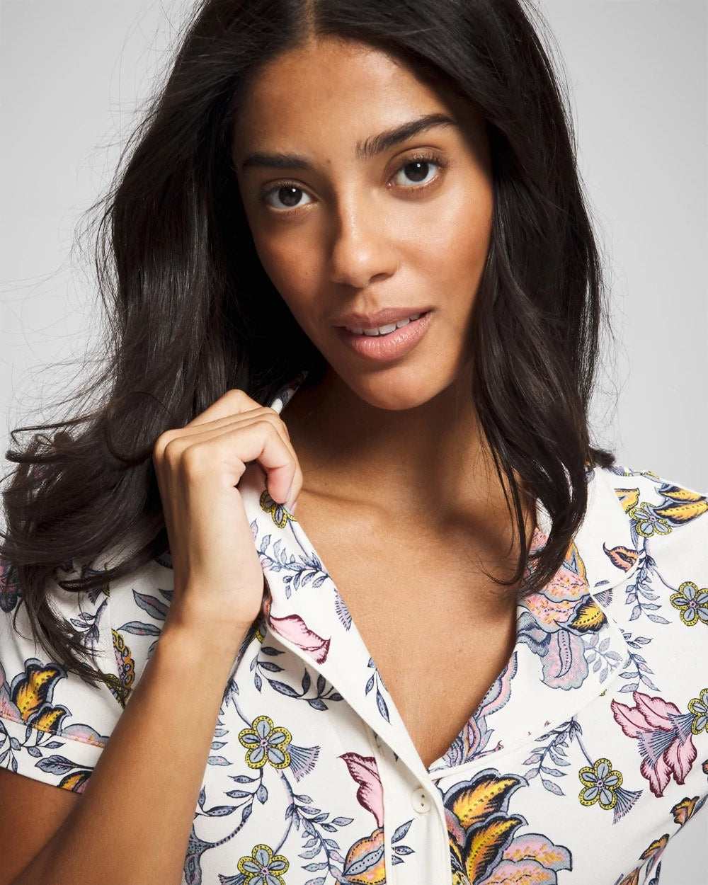 PAISLEY SPLENDOR CHAMP - Piped Short Sleeve Notch Collar Pajama Top