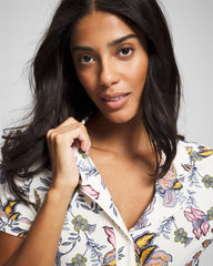 PAISLEY SPLENDOR CHAMP - Piped Short Sleeve Notch Collar Pajama Top