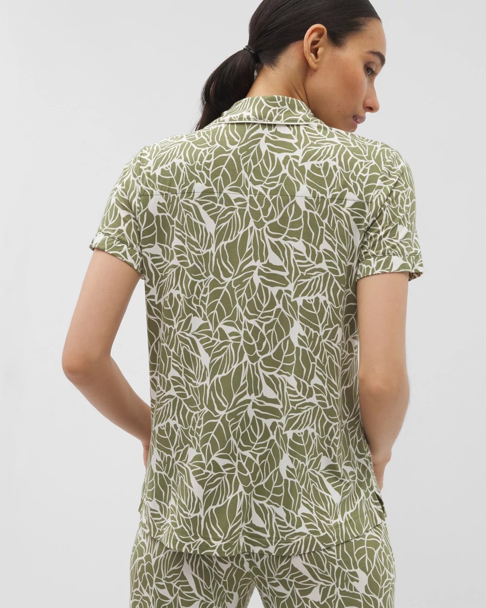 PALMTASTIC VETIVER/CHAMP - Piped Short Sleeve Notch Collar Pajama Top