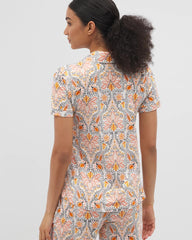 VINE PAISLEY CHAMPAGNE M - Piped Short Sleeve Notch Collar Pajama Top