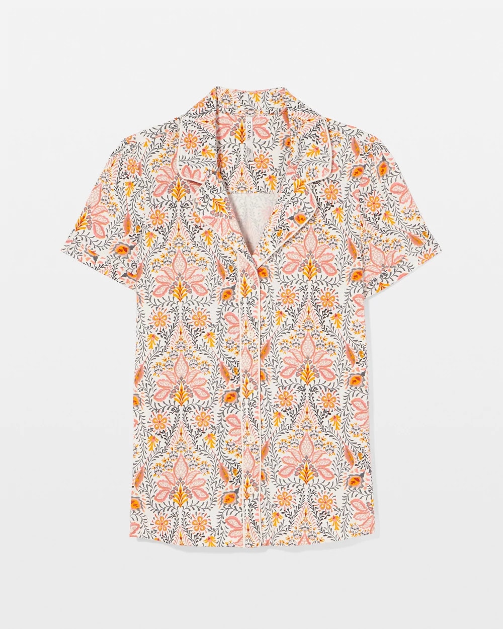 VINE PAISLEY CHAMPAGNE M - Piped Short Sleeve Notch Collar Pajama Top
