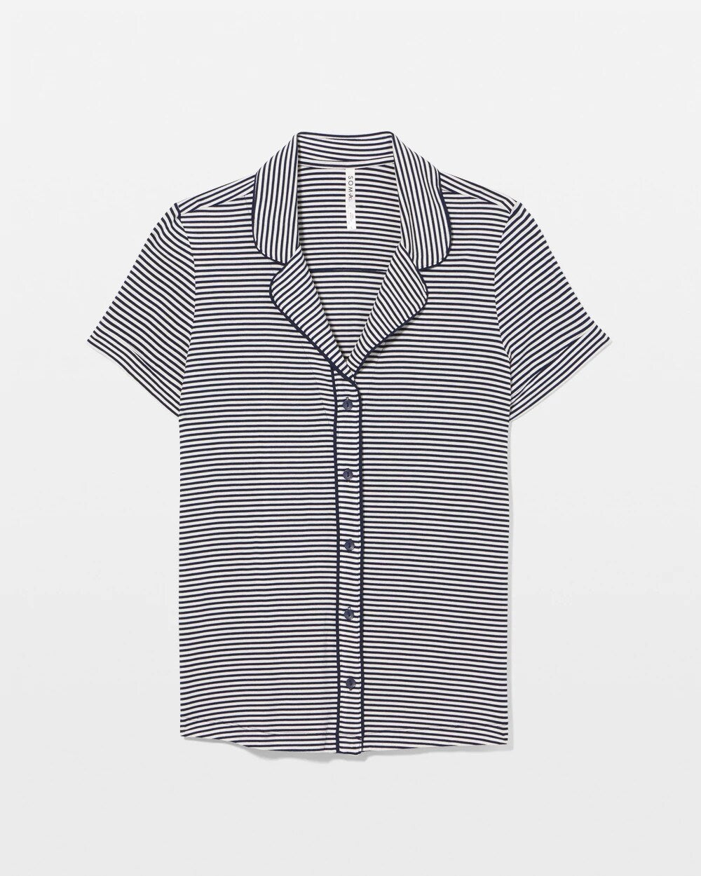 NIGHTCAP STRIPE NAVY - Piped Short Sleeve Notch Collar Pajama Top