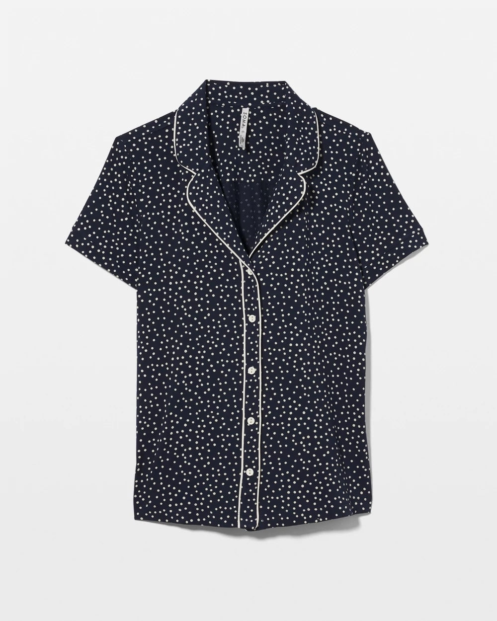 DOT OBSESSED NAVY - Piped Short Sleeve Notch Collar Pajama Top