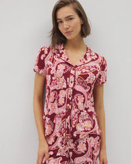 KASHMIR PAISLEY KISS - Piped Short Sleeve Notch Collar Pajama Top