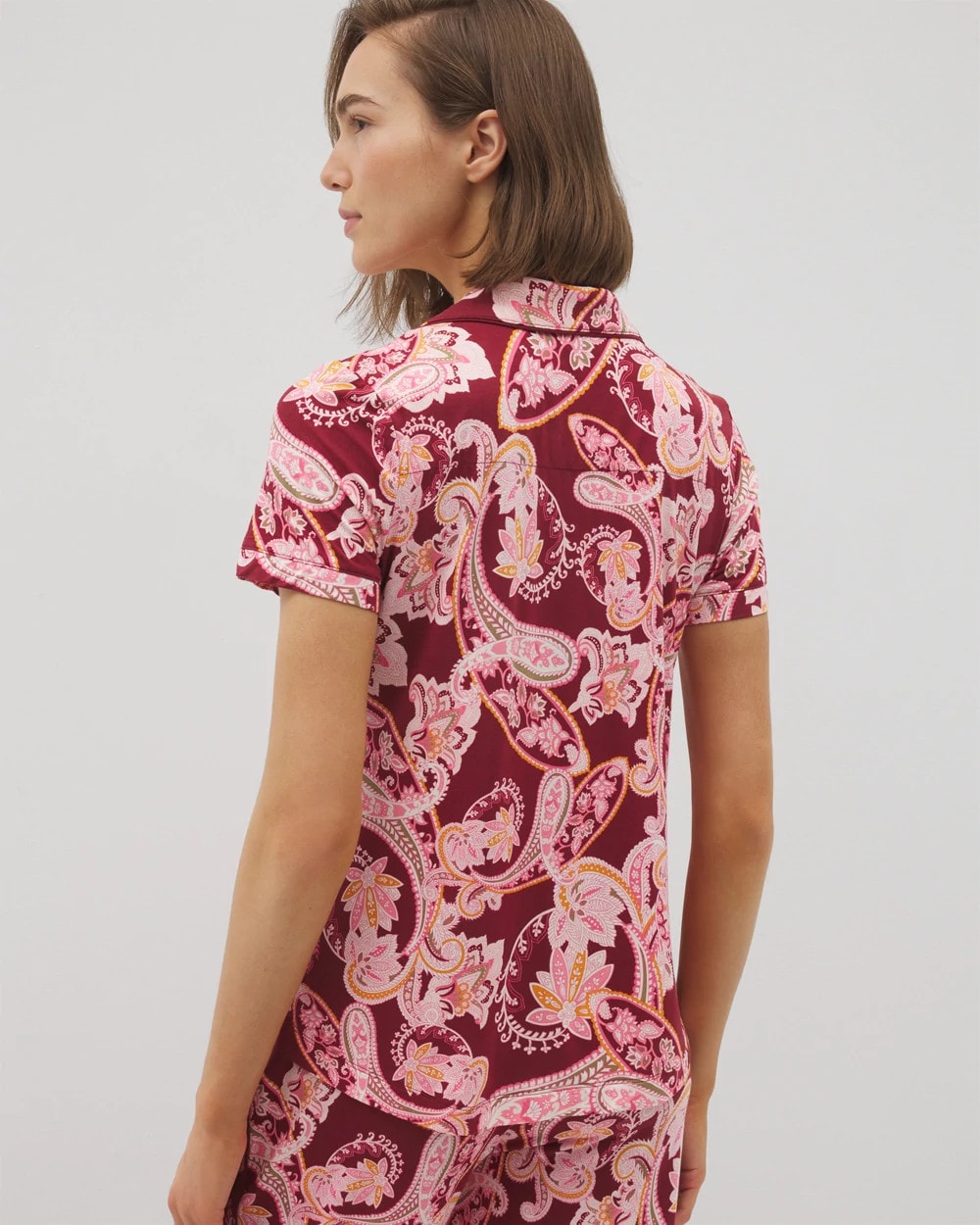 KASHMIR PAISLEY KISS - Piped Short Sleeve Notch Collar Pajama Top