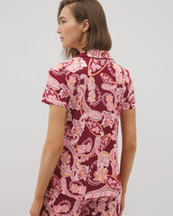 KASHMIR PAISLEY KISS - Piped Short Sleeve Notch Collar Pajama Top