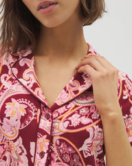 KASHMIR PAISLEY KISS - Piped Short Sleeve Notch Collar Pajama Top