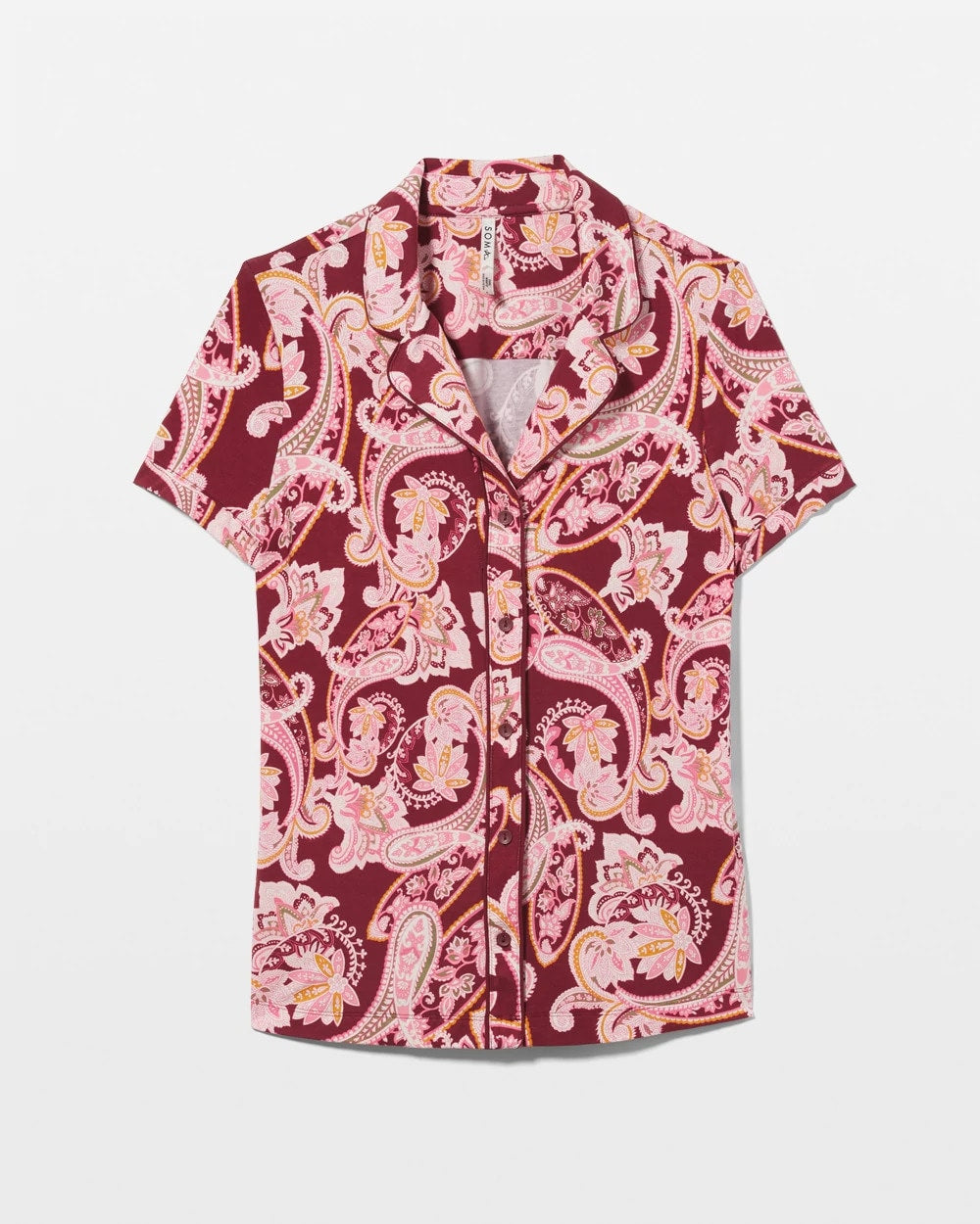 KASHMIR PAISLEY KISS - Piped Short Sleeve Notch Collar Pajama Top