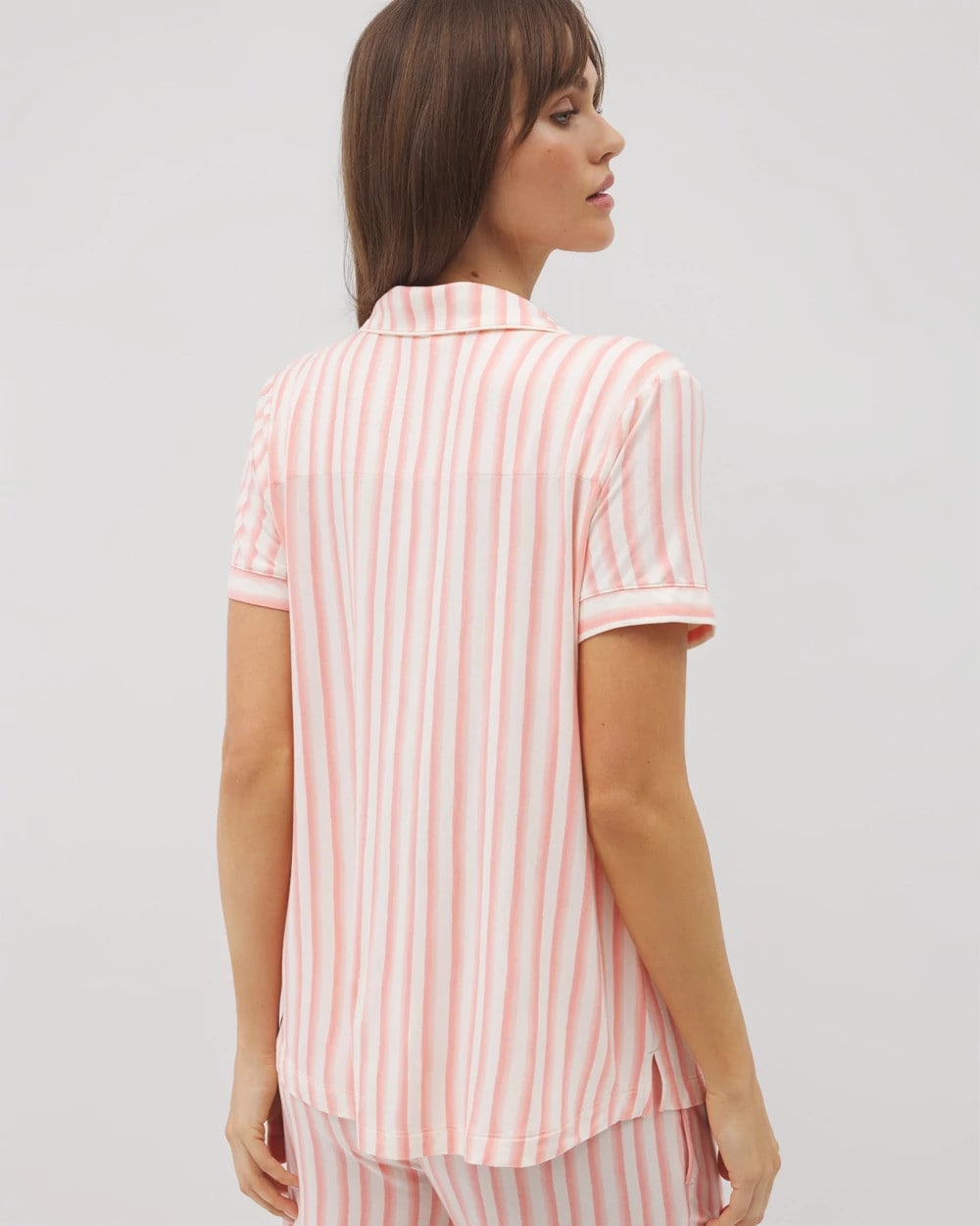 SUNNY STRIPES CHAMPAGNE - Piped Short Sleeve Notch Collar Pajama Top