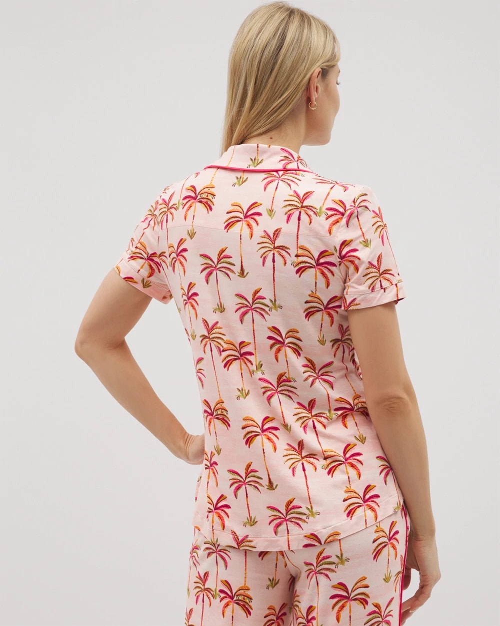 SHAKE YOUR PALM PALMS P - Piped Short Sleeve Notch Collar Pajama Top
