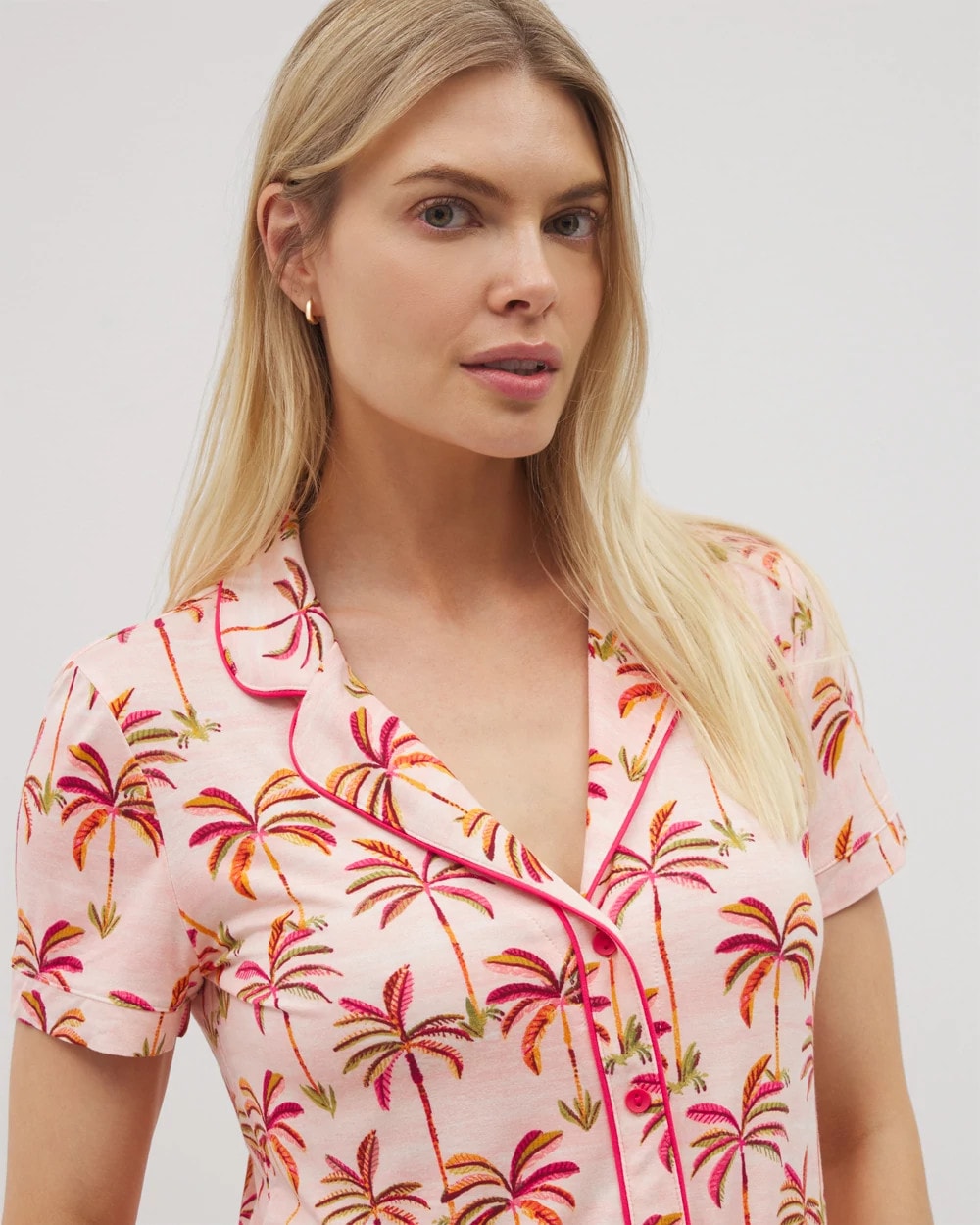 SHAKE YOUR PALM PALMS P - Piped Short Sleeve Notch Collar Pajama Top