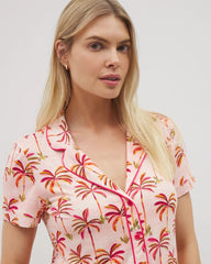 SHAKE YOUR PALM PALMS P - Piped Short Sleeve Notch Collar Pajama Top
