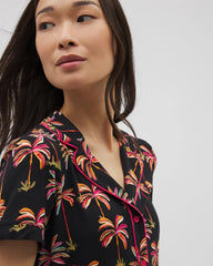 SHAKE YOUR PALM PALMS BLK - Piped Short Sleeve Notch Collar Pajama Top