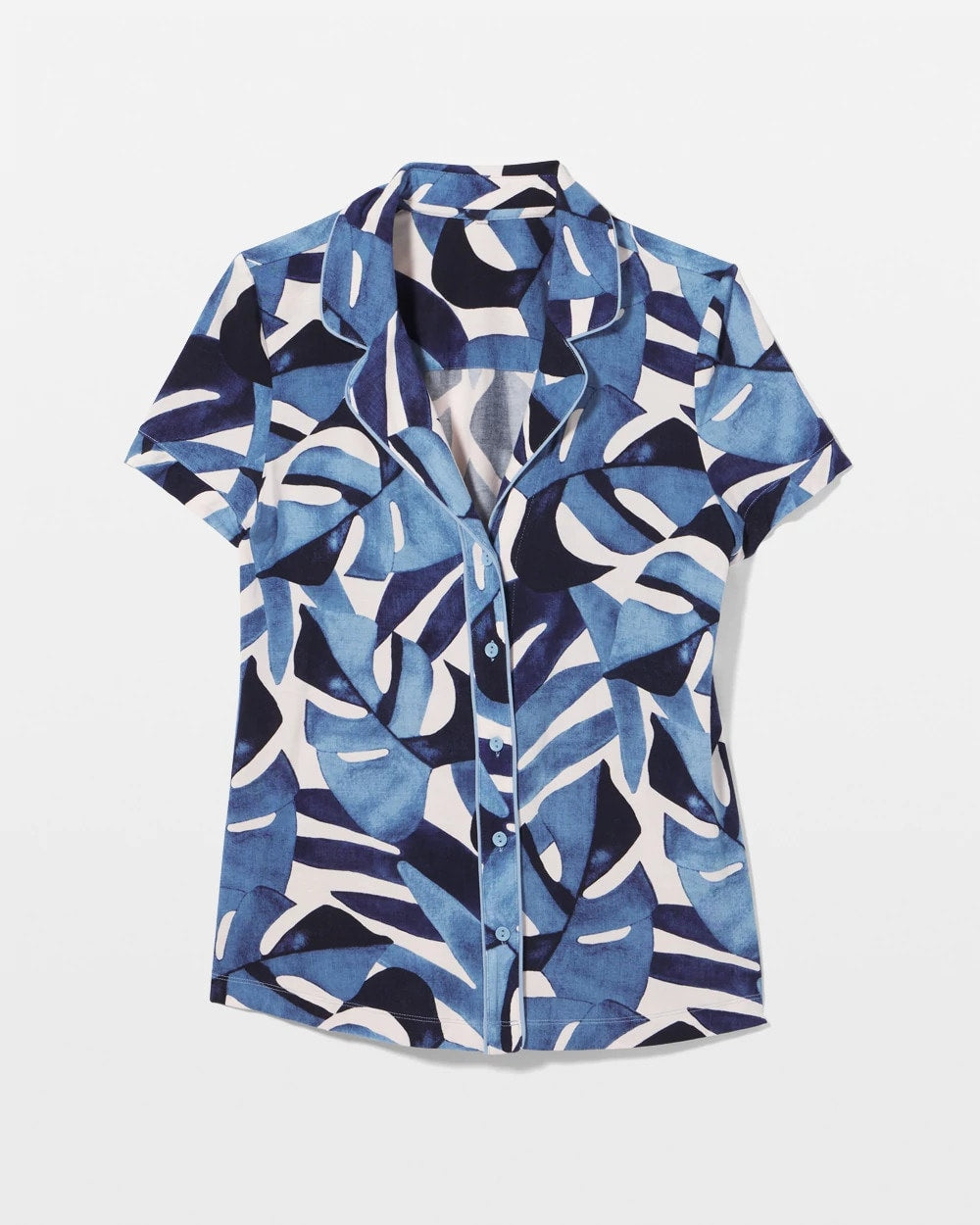 TROPICAL BREEZE SKY - Piped Short Sleeve Notch Collar Pajama Top