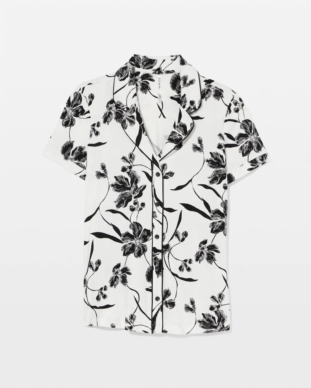 REFLECTION BLOOMS CHAMP - Piped Short Sleeve Notch Collar Pajama Top