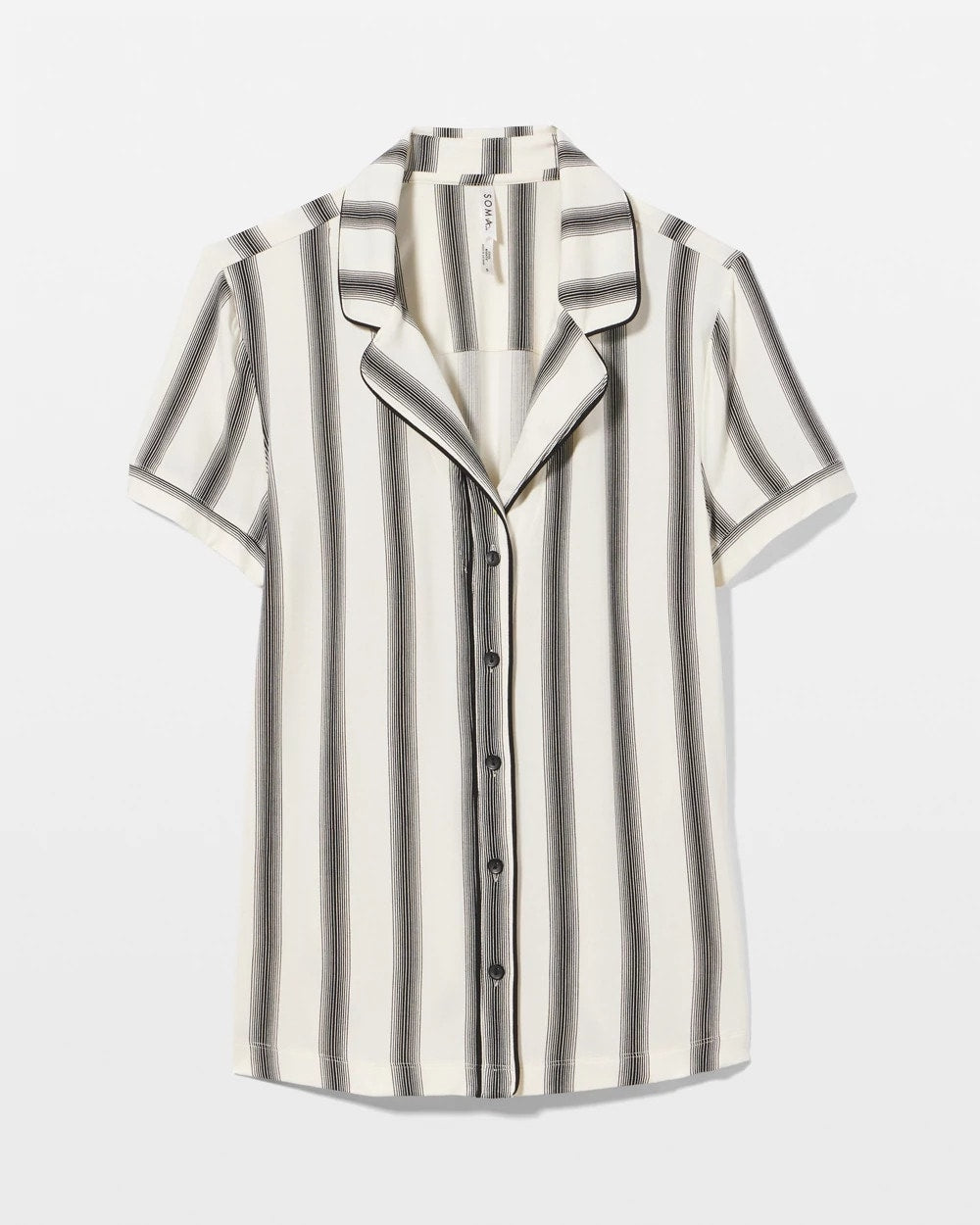 HAMPTON STRIPE BLACK - Piped Short Sleeve Notch Collar Pajama Top