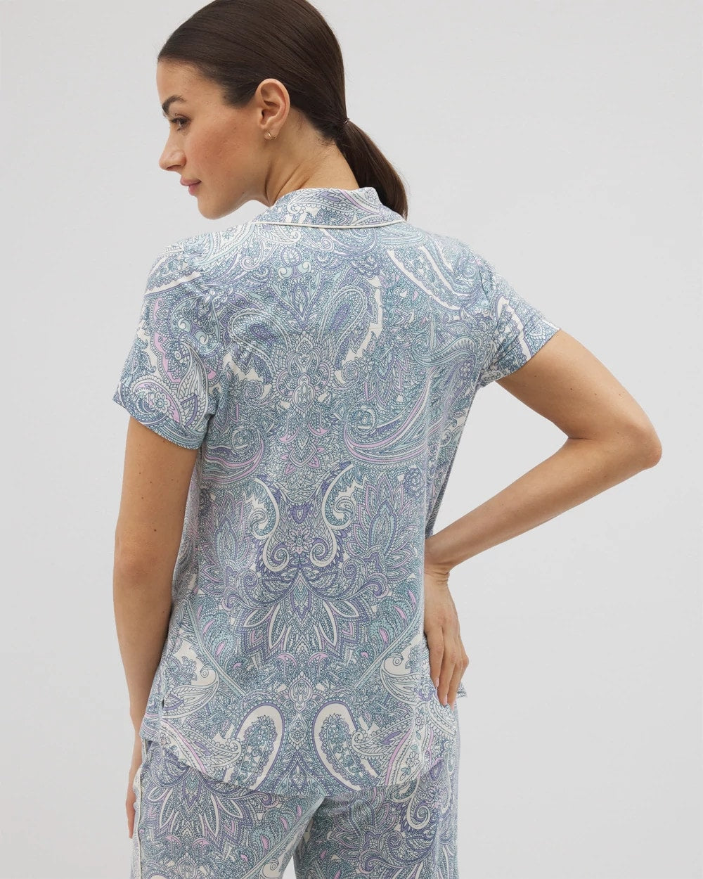 GLOBAL PAISLEY GRAND C - Piped Short Sleeve Notch Collar Pajama Top