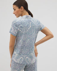GLOBAL PAISLEY GRAND C - Piped Short Sleeve Notch Collar Pajama Top