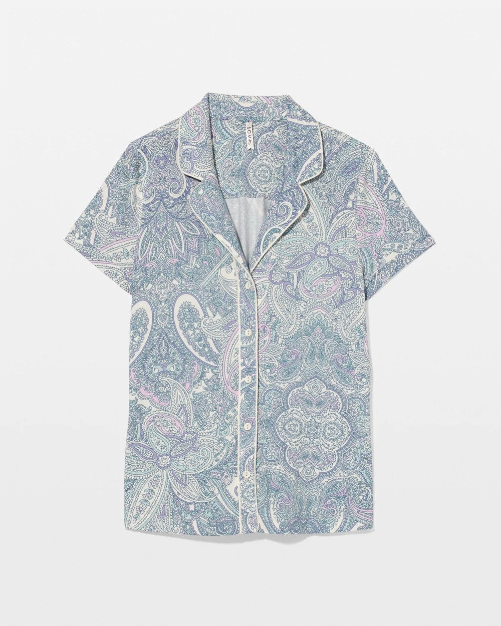 GLOBAL PAISLEY GRAND C - Piped Short Sleeve Notch Collar Pajama Top