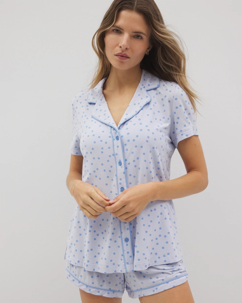 MERRY DOT OCEAN AIR - Piped Short Sleeve Notch Collar Pajama Top