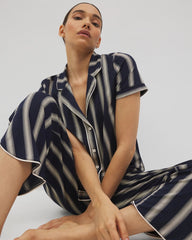 HAMPTON STRIPE NA CHAMP - Piped Short Sleeve Notch Collar Pajama Top