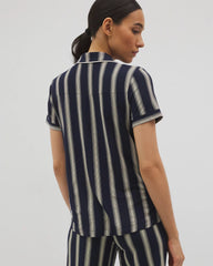 HAMPTON STRIPE NA CHAMP - Piped Short Sleeve Notch Collar Pajama Top