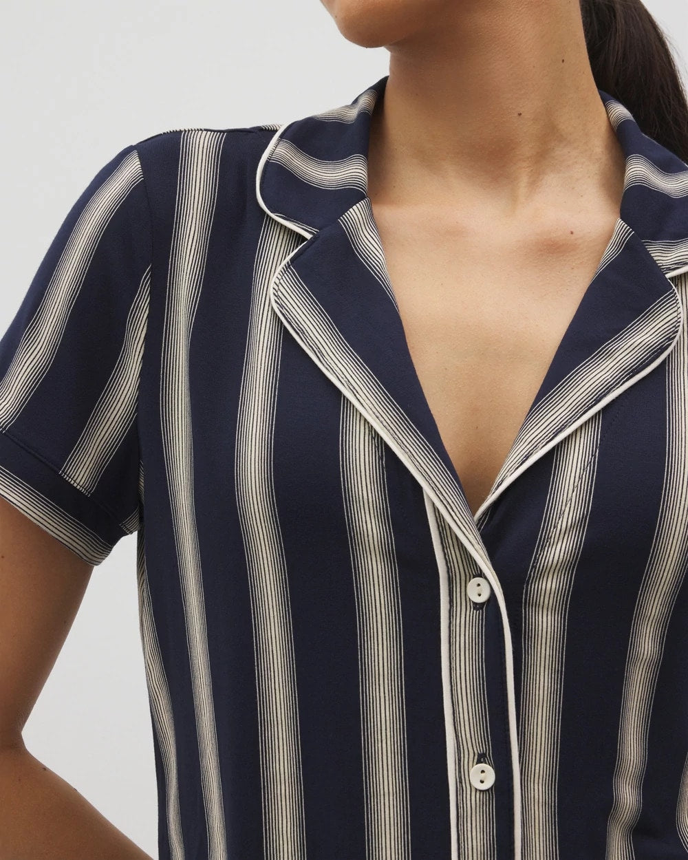 HAMPTON STRIPE NA CHAMP - Piped Short Sleeve Notch Collar Pajama Top