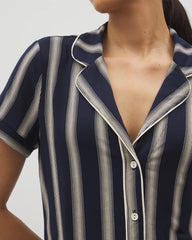 HAMPTON STRIPE NA CHAMP - Piped Short Sleeve Notch Collar Pajama Top