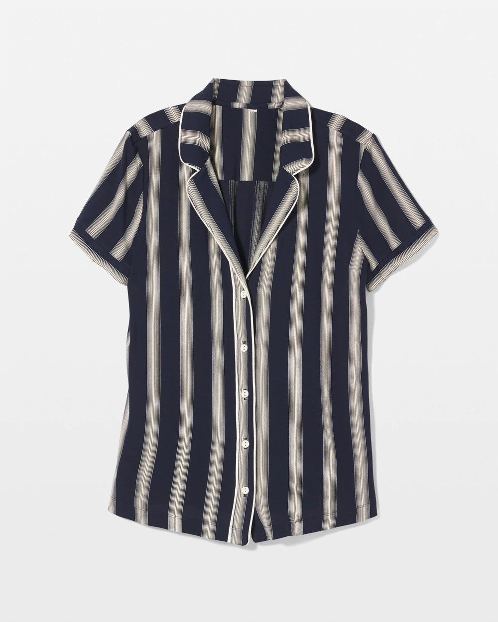 HAMPTON STRIPE NA CHAMP - Piped Short Sleeve Notch Collar Pajama Top