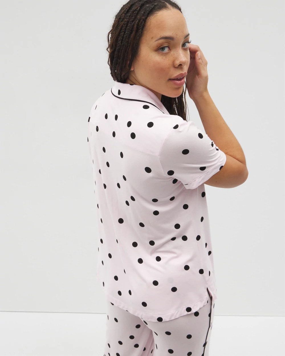 CHEERFUL DOT B SUGAR - Piped Short Sleeve Notch Collar Pajama Top