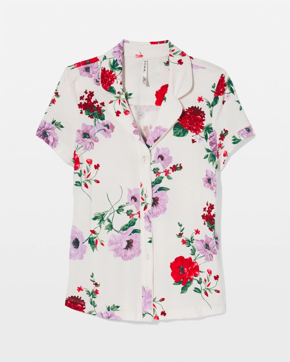RHAPSODY FLORAL SUGAR - Piped Short Sleeve Notch Collar Pajama Top