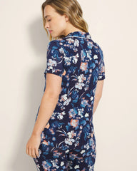 PHANTOM FLORAL NAVY - Piped Short Sleeve Notch Collar Pajama Top