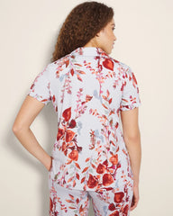 FORAGED FLORAL BLUE MIST - Piped Short Sleeve Notch Collar Pajama Top