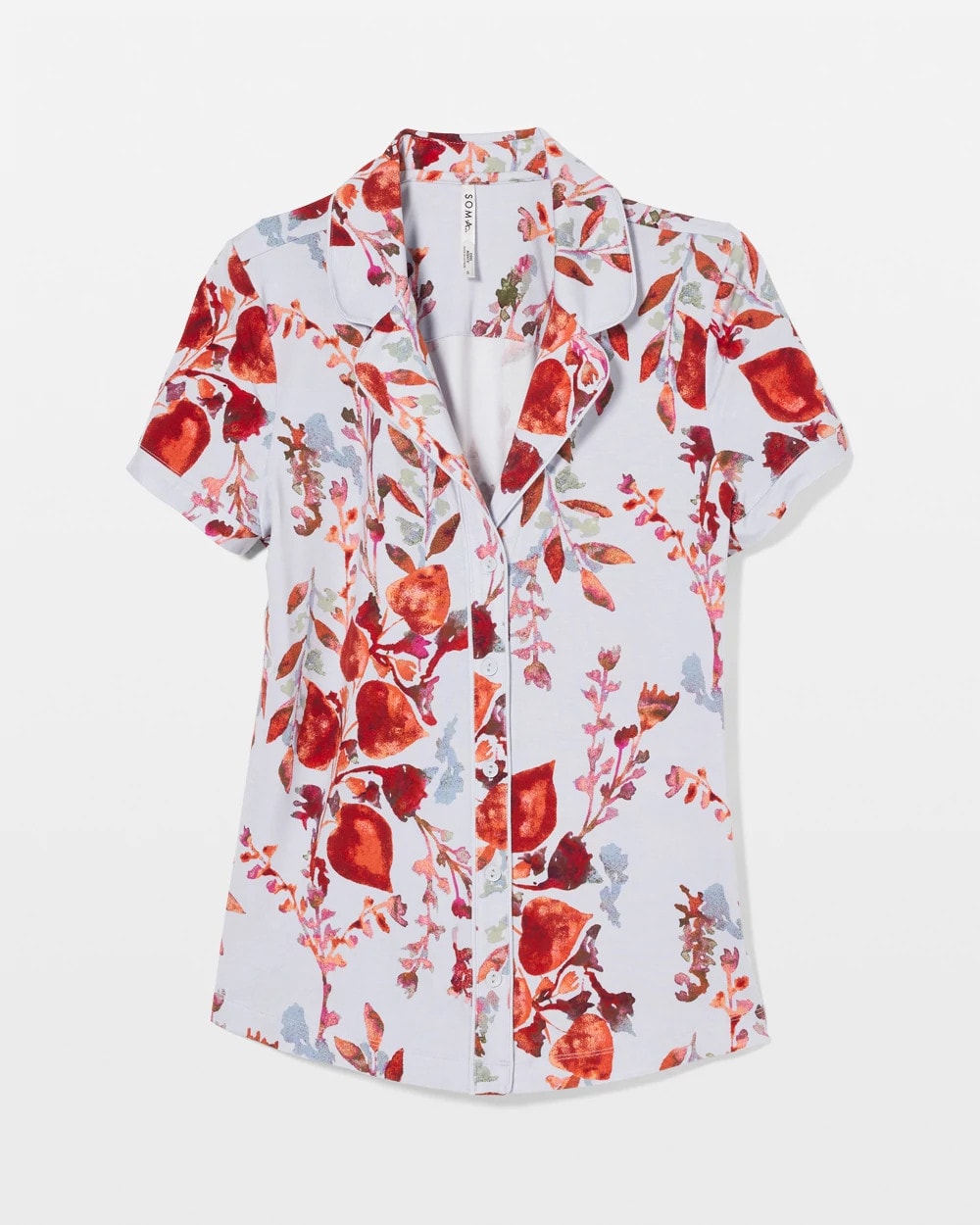 FORAGED FLORAL BLUE MIST - Piped Short Sleeve Notch Collar Pajama Top