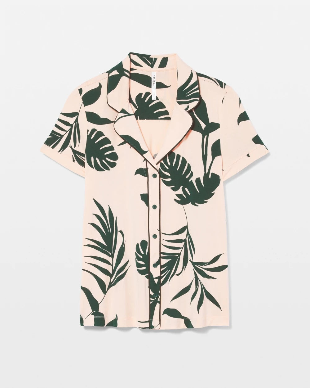 SHADOW FLORA APRICOTTA - Piped Short Sleeve Notch Collar Pajama Top
