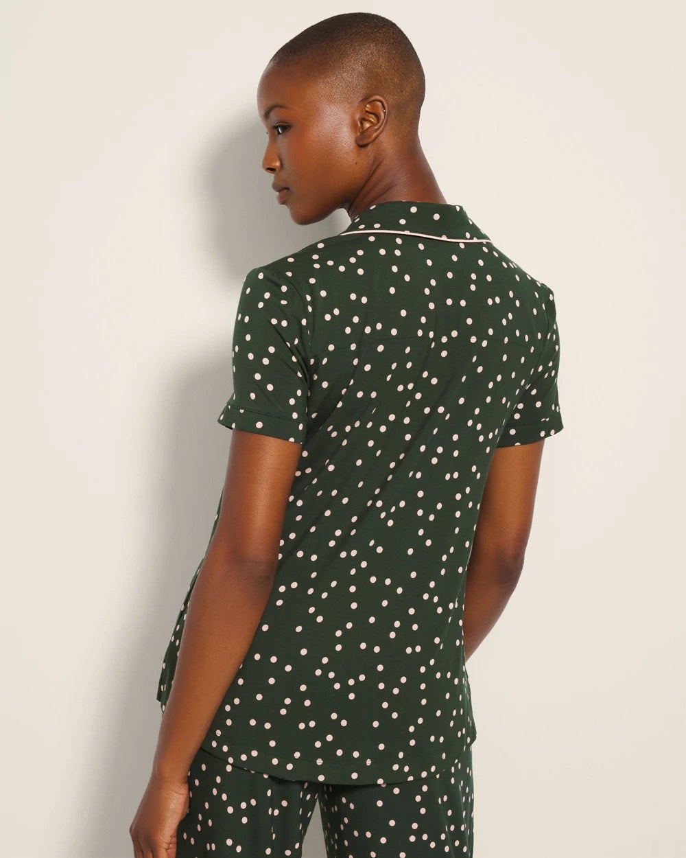 MERRY DOT LUSH EMERALD - Piped Short Sleeve Notch Collar Pajama Top